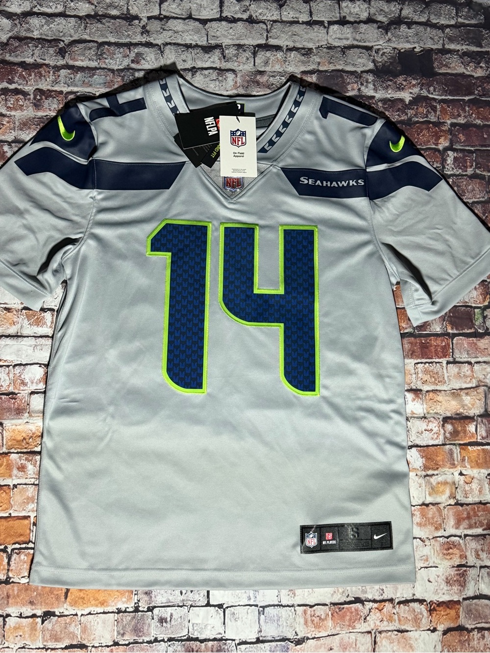 Nike Seahawks Men's Gray Jersey with Navy and Neon Green Accents #14